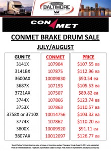 July/August 2014 Conmet Brake Drum Sale