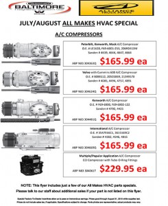 July-August 2015 Alliance Truck Parts All Makes HVAC Specials Flyer