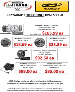 July-August 2015 Alliance Truck Parts Freightliner HVAC Specials Flyer