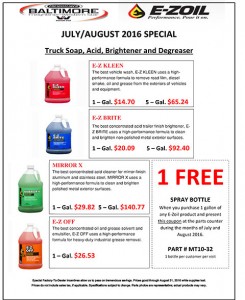 July-August 2016 E-zoil Truck Soap, Acid, Brightner and Degreaser Special Flyer