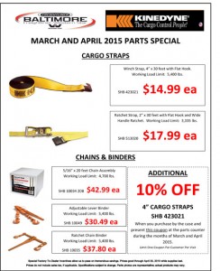 March and April 2015 Kinedyne Parts Special Flyer