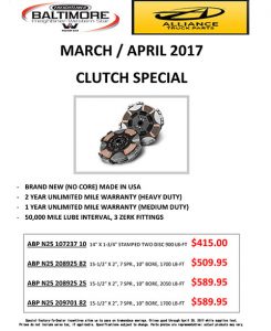 March and April 2017 Alliance Truck Parts Clutch Special Flyer
