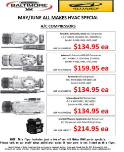 May and June 2017 Alliance Truck Parts All Makes HVAC Special Flyer