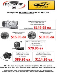 May and June 2017 Alliance Truck Parts Freightliner HVAC Special Flyer