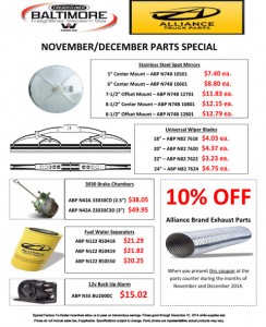 Nov & Dec 2014 Alliance Truck Parts Special Flyer