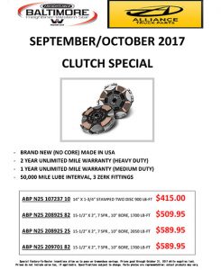 September and October 2017 Alliance Truck Parts Clutch Special Sales Flyer